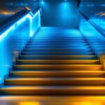 A photograph of a beautifully illuminated staircase featuring led lights