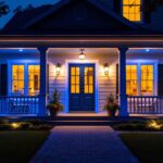 A photograph of a beautifully lit porch featuring various styles of led lights