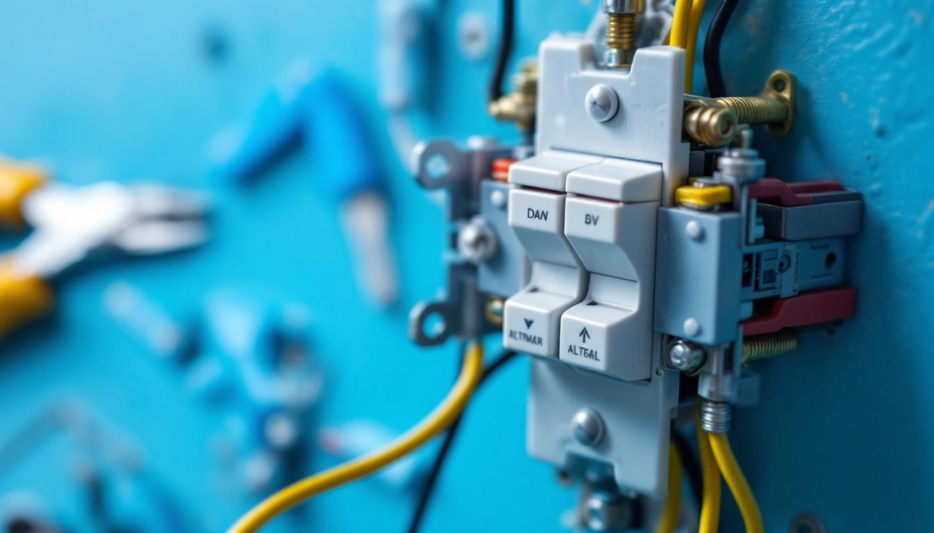 A photograph of a close-up shot of a three-way switch with its terminals clearly visible