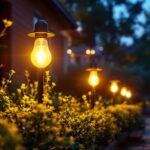 A photograph of a solar light installation in a beautifully landscaped outdoor setting