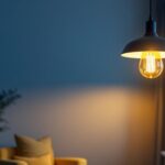 A photograph of a stylish single hanging light fixture in a modern interior setting