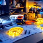 A photograph of a well-organized workspace featuring a variety of led strip lights