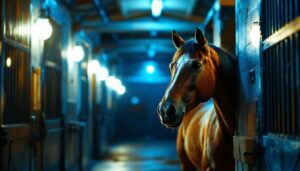 A photograph of a well-lit horse stall showcasing bright