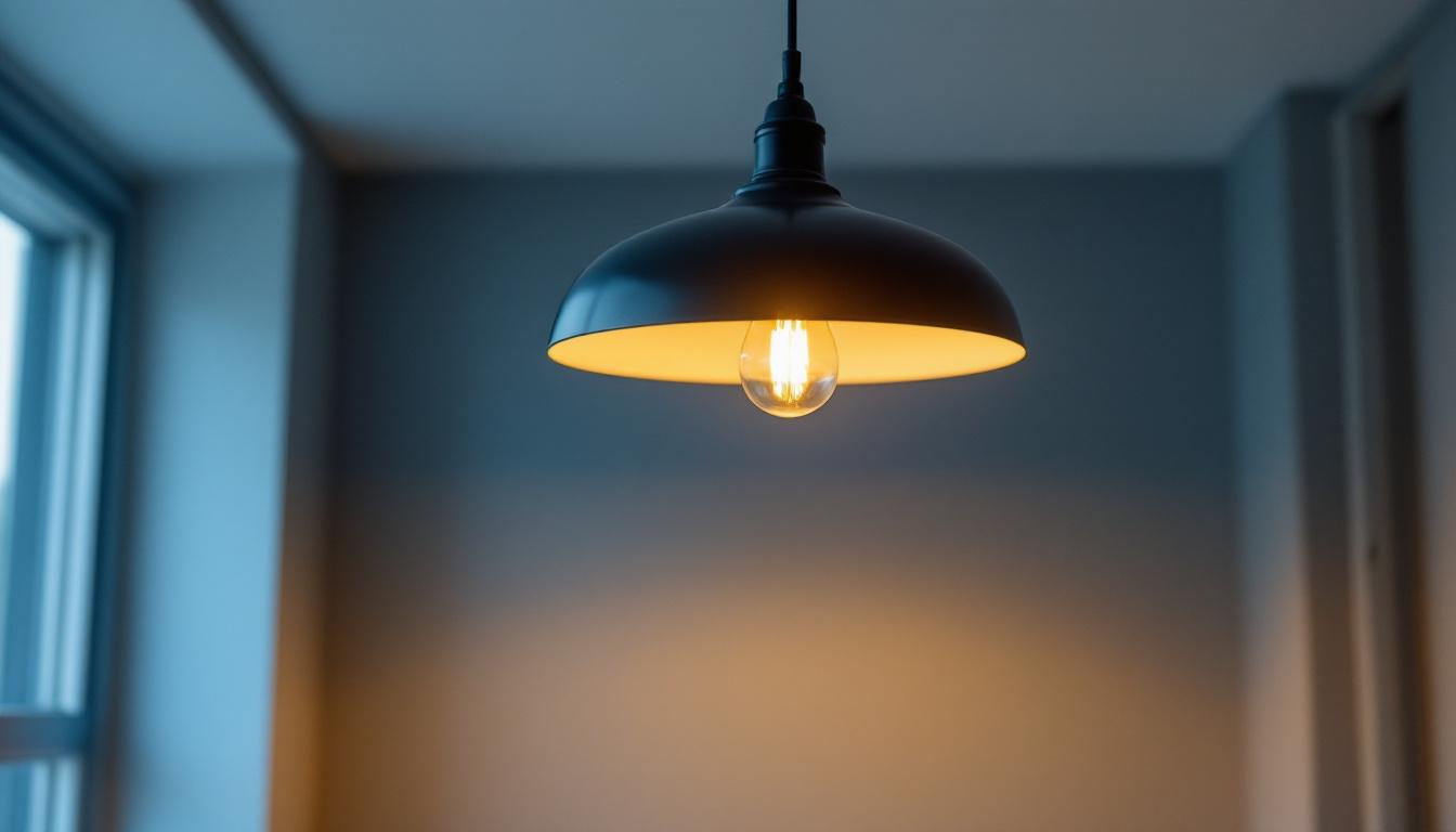 A photograph of a stylish hanging ceiling light fixture in a well-lit room