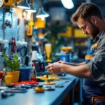 A photograph of a well-organized workspace featuring a variety of electric wire connectors