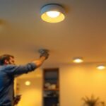A photograph of a well-lit room showcasing various types of recessed light bulbs in action