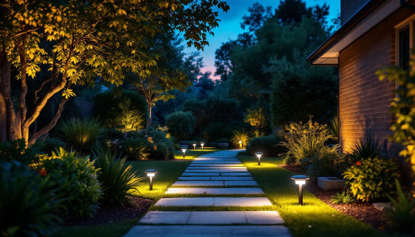 A photograph of a well-lit outdoor space at dusk
