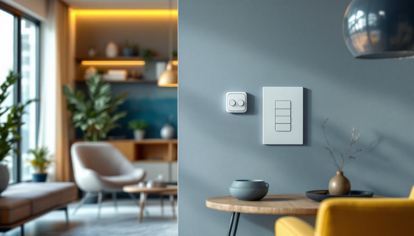 A photograph of a stylishly designed interior space featuring leviton z-wave switches in action