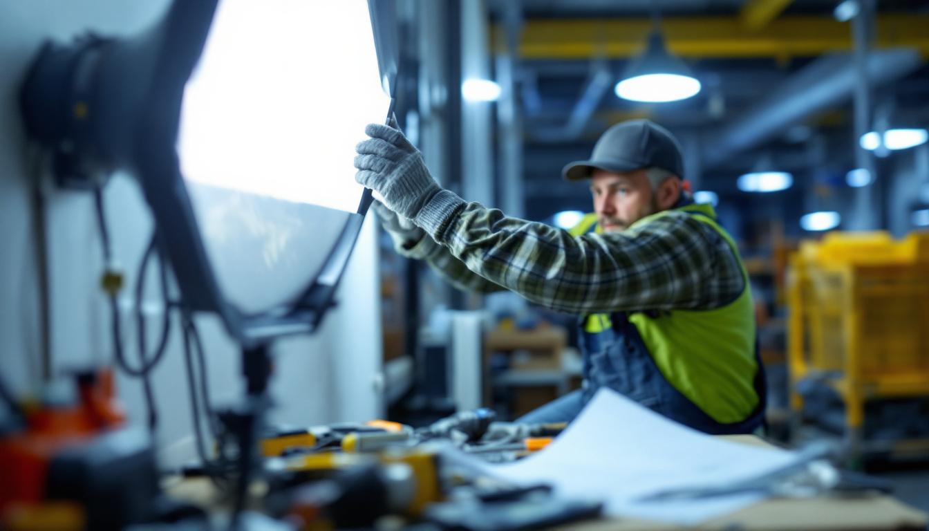 A photograph of a lighting contractor installing par30 led bulbs in a commercial setting
