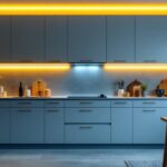 A photograph of a modern kitchen featuring sleek led cabinet lighting that highlights the cabinetry and creates an inviting atmosphere