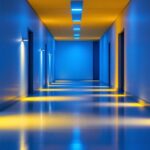A photograph of a well-lit hallway showcasing various innovative floor lighting options