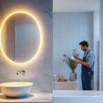 A photograph of a beautifully designed led bathroom lamp illuminating a modern bathroom space