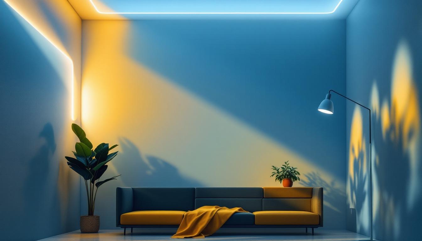 A photograph of a modern lighting installation featuring sleek