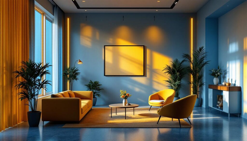 A photograph of a well-designed interior space that showcases both direct and indirect lighting techniques