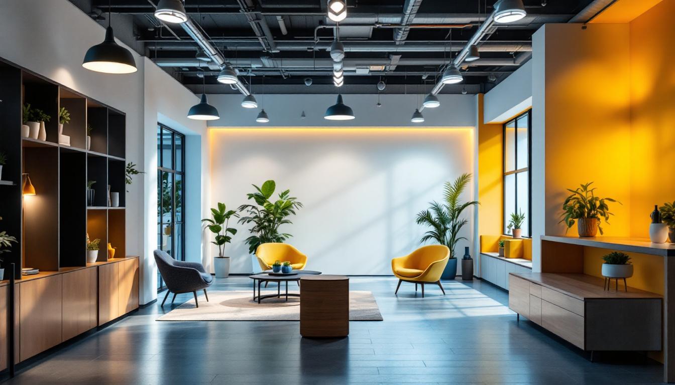 A photograph of a modern office space featuring innovative lighting solutions