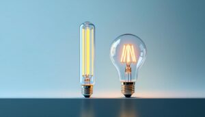 A photograph of a side-by-side comparison of a t8 and t12 fluorescent bulb