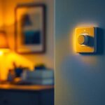 A photograph of an indoor setting featuring a stylish motion sensor light switch in action