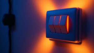 A photograph of a close-up view of a three-way 12v switch installed in a stylish lighting setup