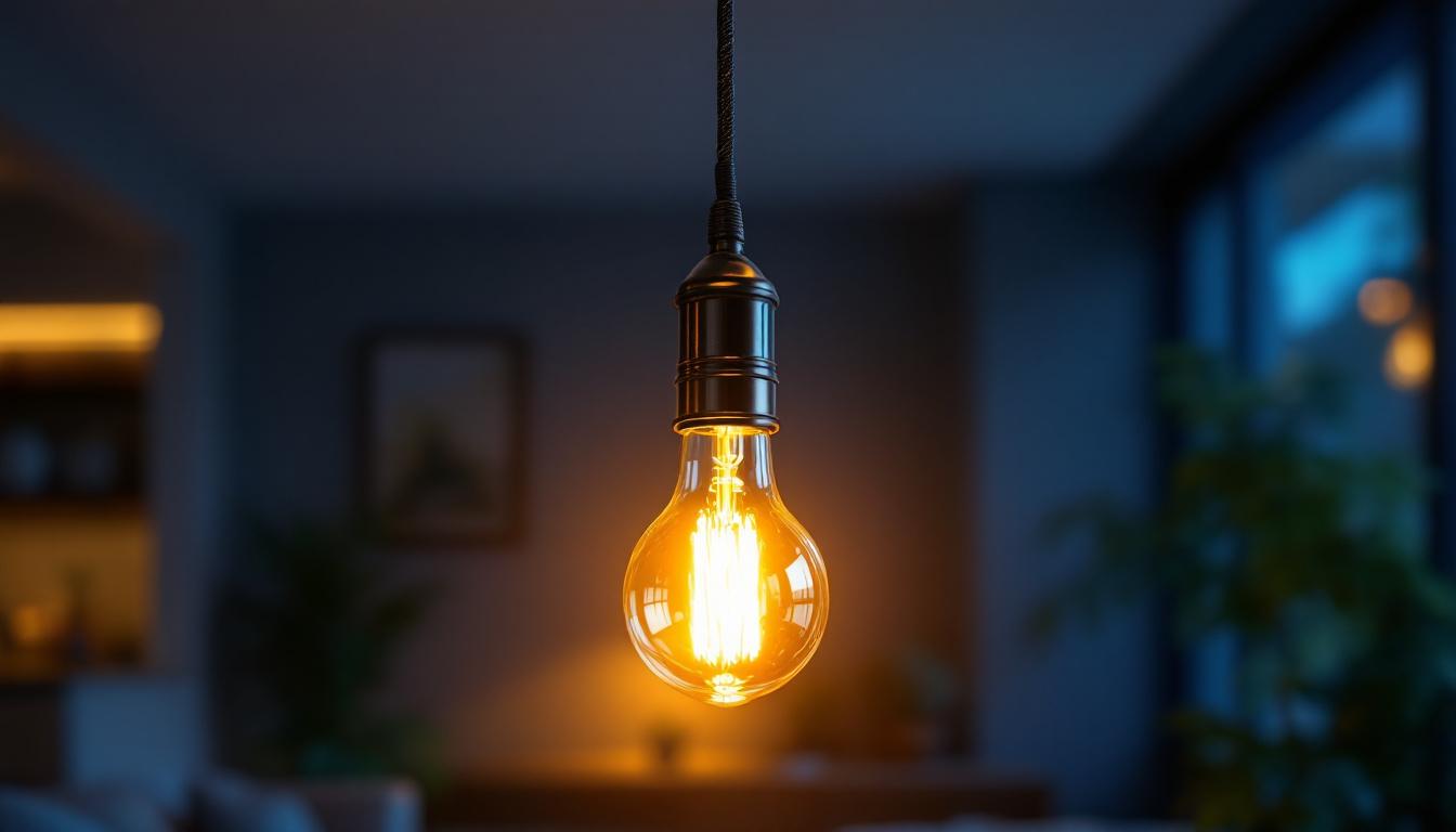 A photograph of a well-lit pull chain led light fixture installed in a stylish interior setting