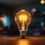 A photograph of a 25-watt type g bulb illuminated in a cozy