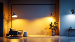 A photograph of a well-lit space showcasing various types of led lighting fixtures in use