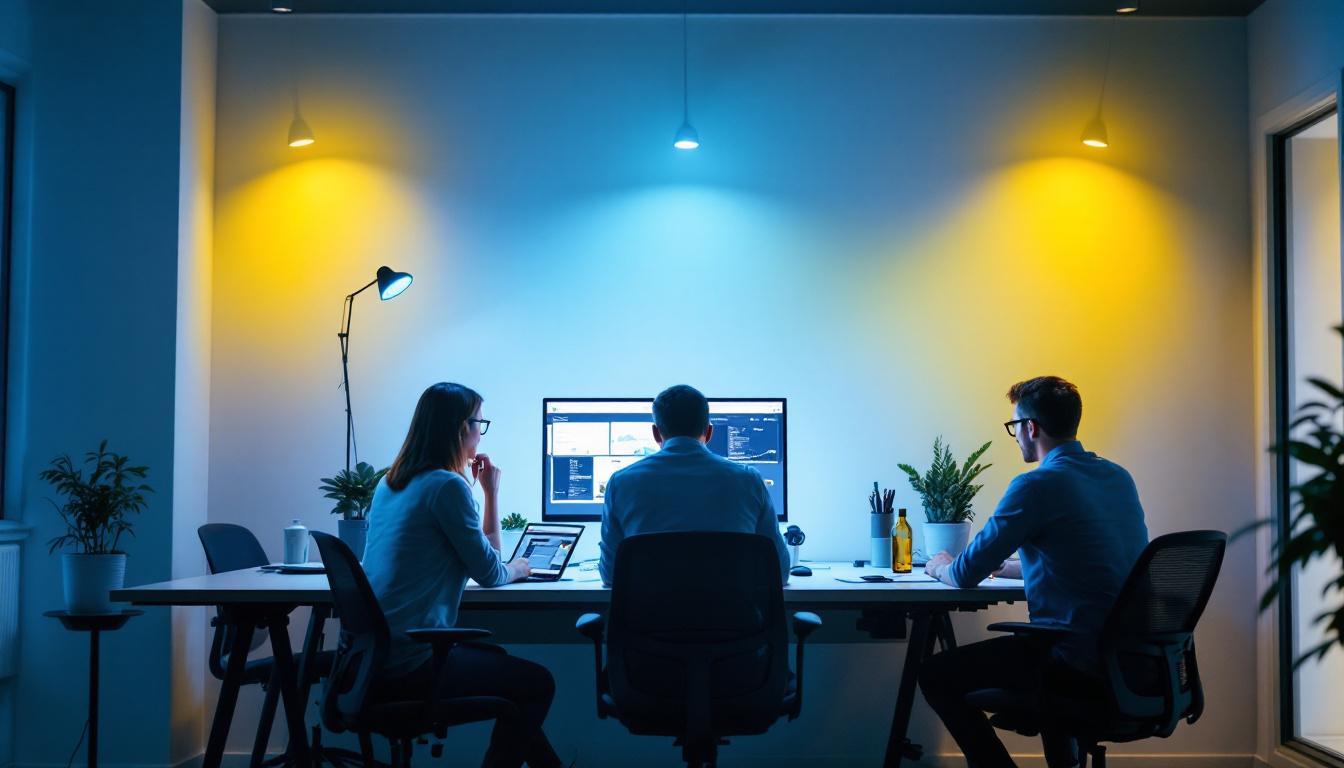 A photograph of a well-lit workspace showcasing the icf 2s26 h1 ld lighting system in action