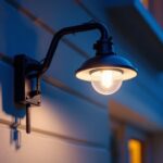 A photograph of a securely mounted outdoor light fixture on a home or commercial building