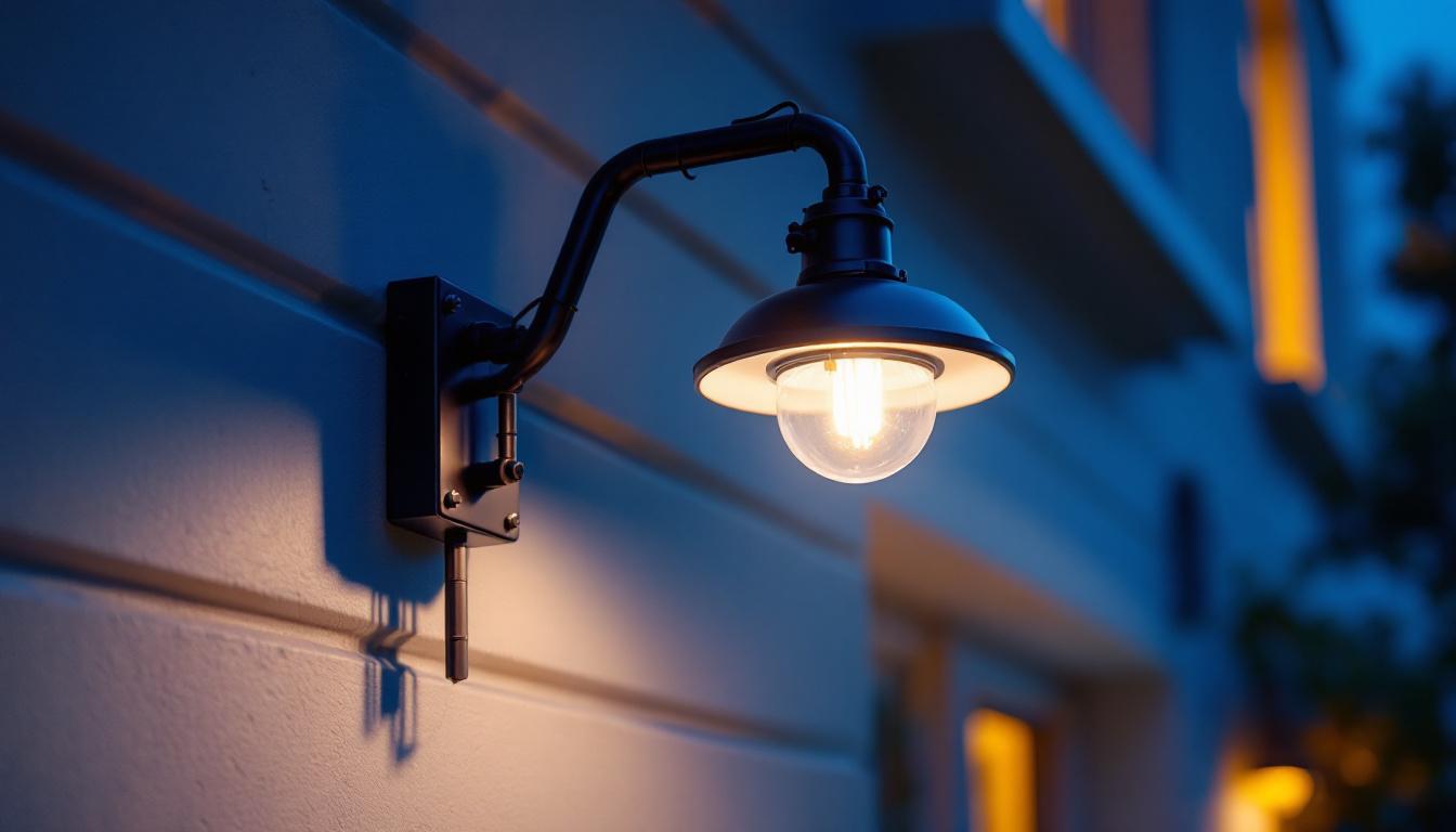 A photograph of a securely mounted outdoor light fixture on a home or commercial building