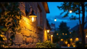 A photograph of a beautifully illuminated outdoor space at dusk