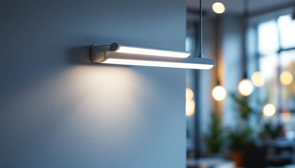 A photograph of a t5 lamp installed in a modern workspace
