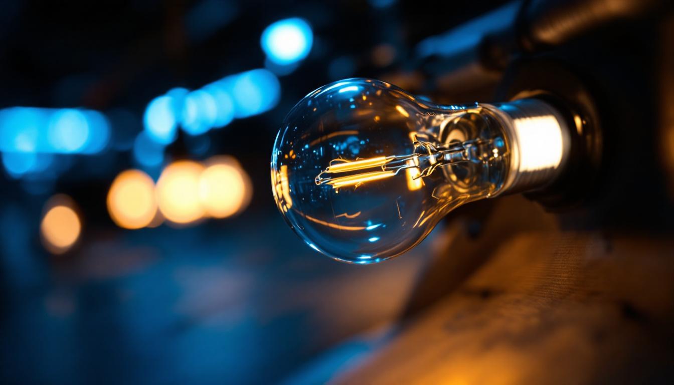 A photograph of a type b base light bulb illuminated in a well-designed lighting setup