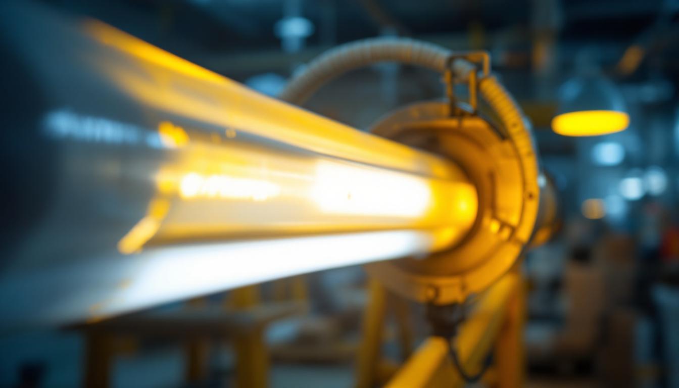 A photograph of a close-up of a fluorescent bulb and ballast