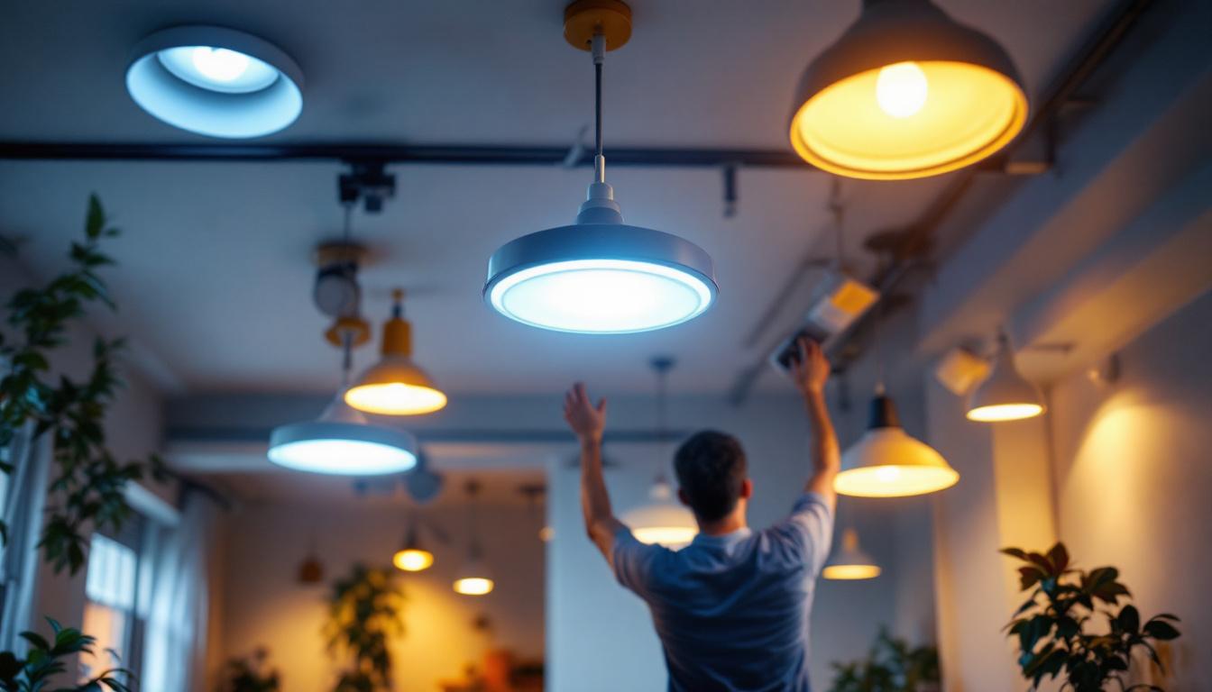 A photograph of a well-lit room showcasing various styles of ceiling canned lights in use