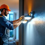 A photograph of a lighting contractor installing or showcasing a set of sleek 6-inch led lights in a modern residential or commercial setting