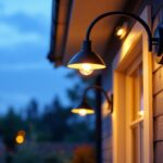 A photograph of a beautifully designed outdoor gooseneck light installed in a charming outdoor setting