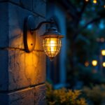 A photograph of a beautifully illuminated outdoor space featuring a decorative flood light that enhances the ambiance