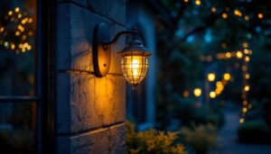 A photograph of a beautifully illuminated outdoor space featuring a decorative flood light that enhances the ambiance