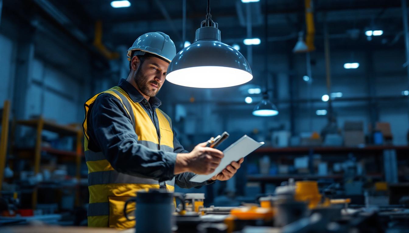 A photograph of a lighting contractor installing a sleek