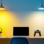 A photograph of a modern workspace or home environment showcasing sleek