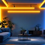 A photograph of a vibrant installation of magnetic led light strips in a contemporary living space