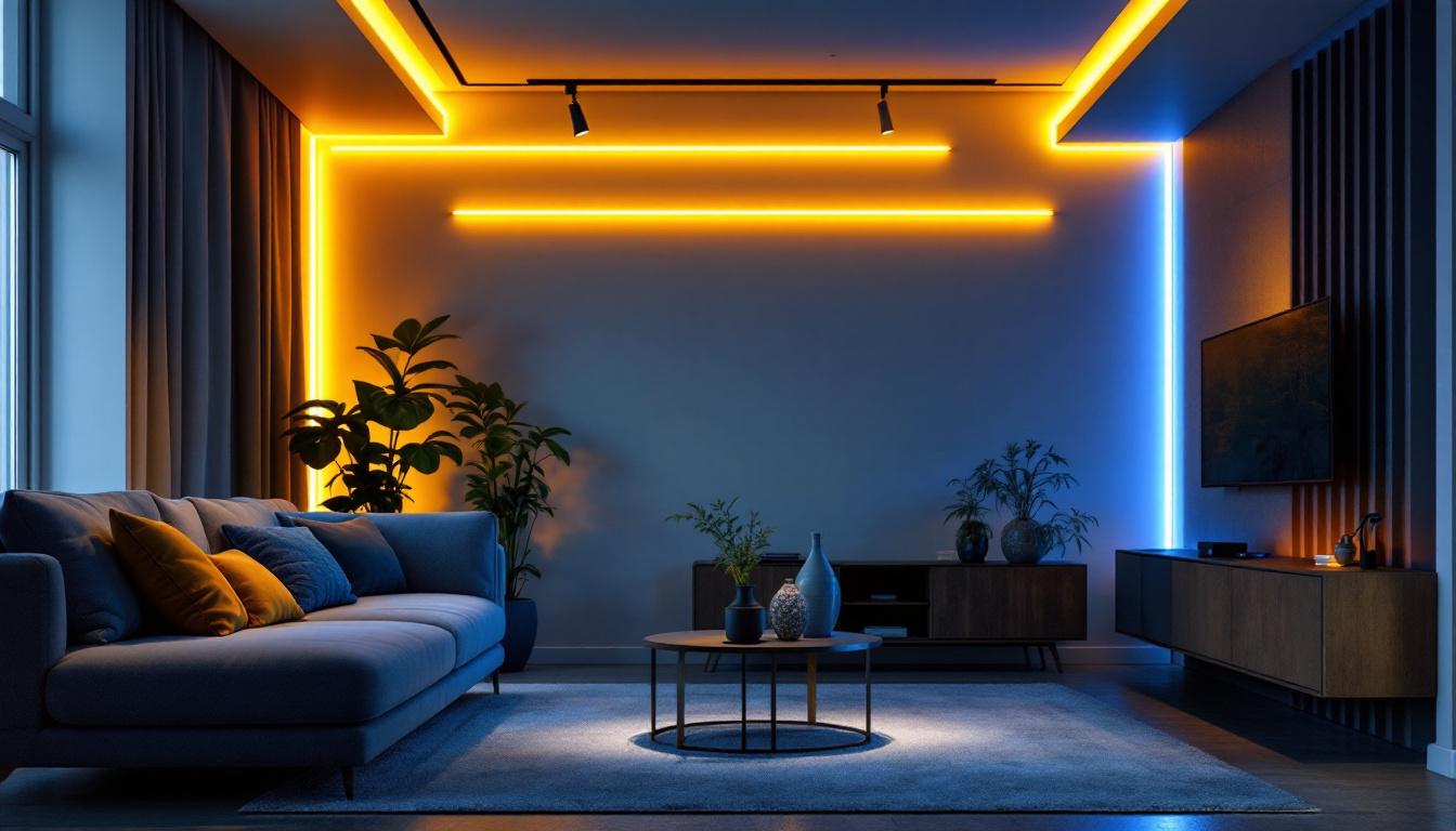 A photograph of a vibrant installation of magnetic led light strips in a contemporary living space