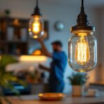 A photograph of a beautifully designed jelly jar light fixture in a stylish home setting