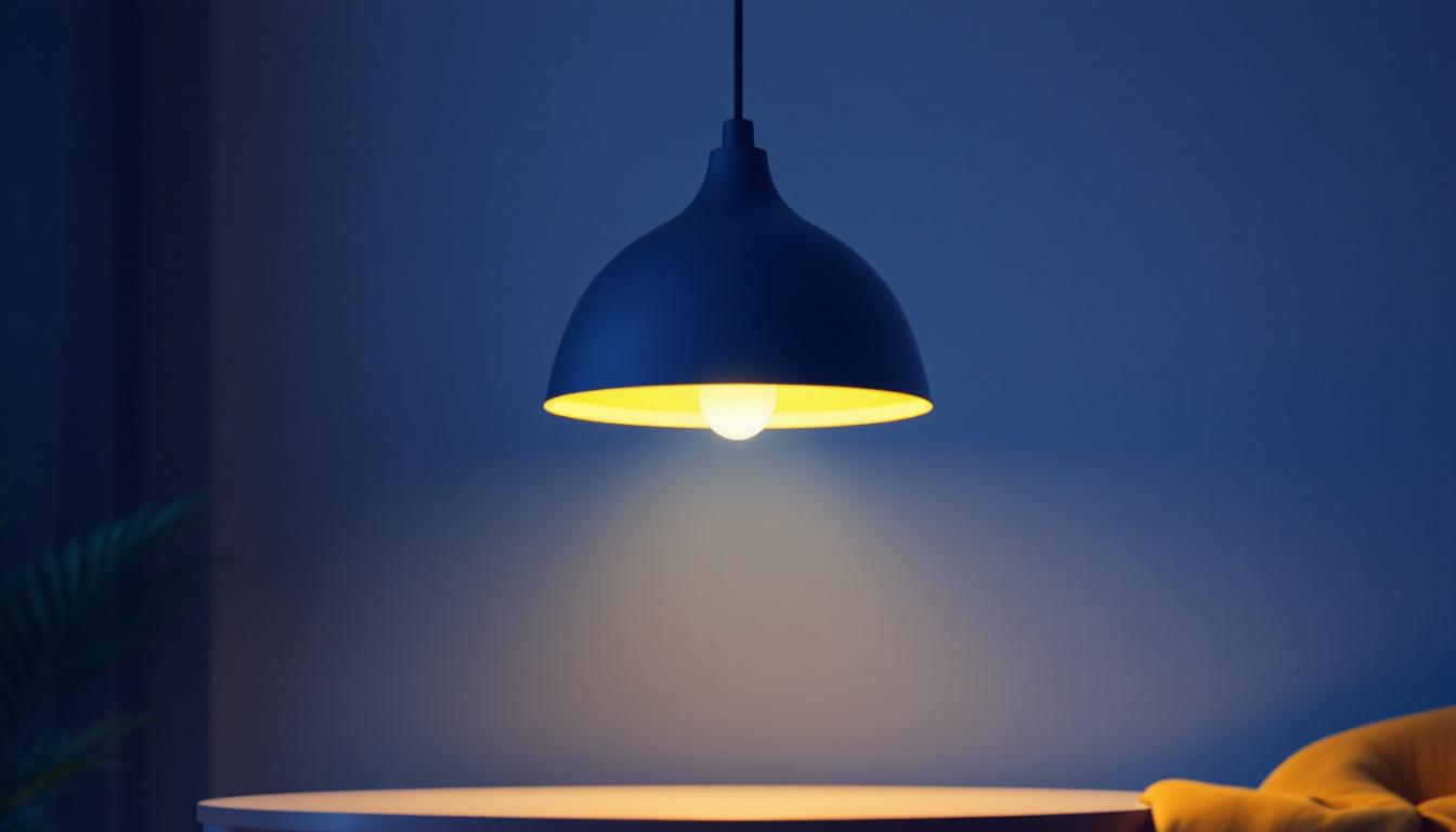 A photograph of a stylish led hanging light fixture elegantly illuminated in a modern interior setting