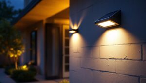 A photograph of a solar front door light installed on a stylish home entrance