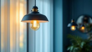 A photograph of a beautifully designed pendant light hanging in a modern interior space