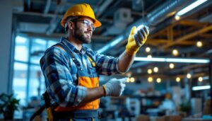 A photograph of a lighting contractor expertly installing or showcasing 4-foot t8 led bulbs in a commercial or residential setting