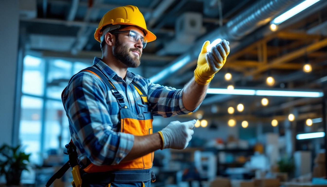 A photograph of a lighting contractor expertly installing or showcasing 4-foot t8 led bulbs in a commercial or residential setting