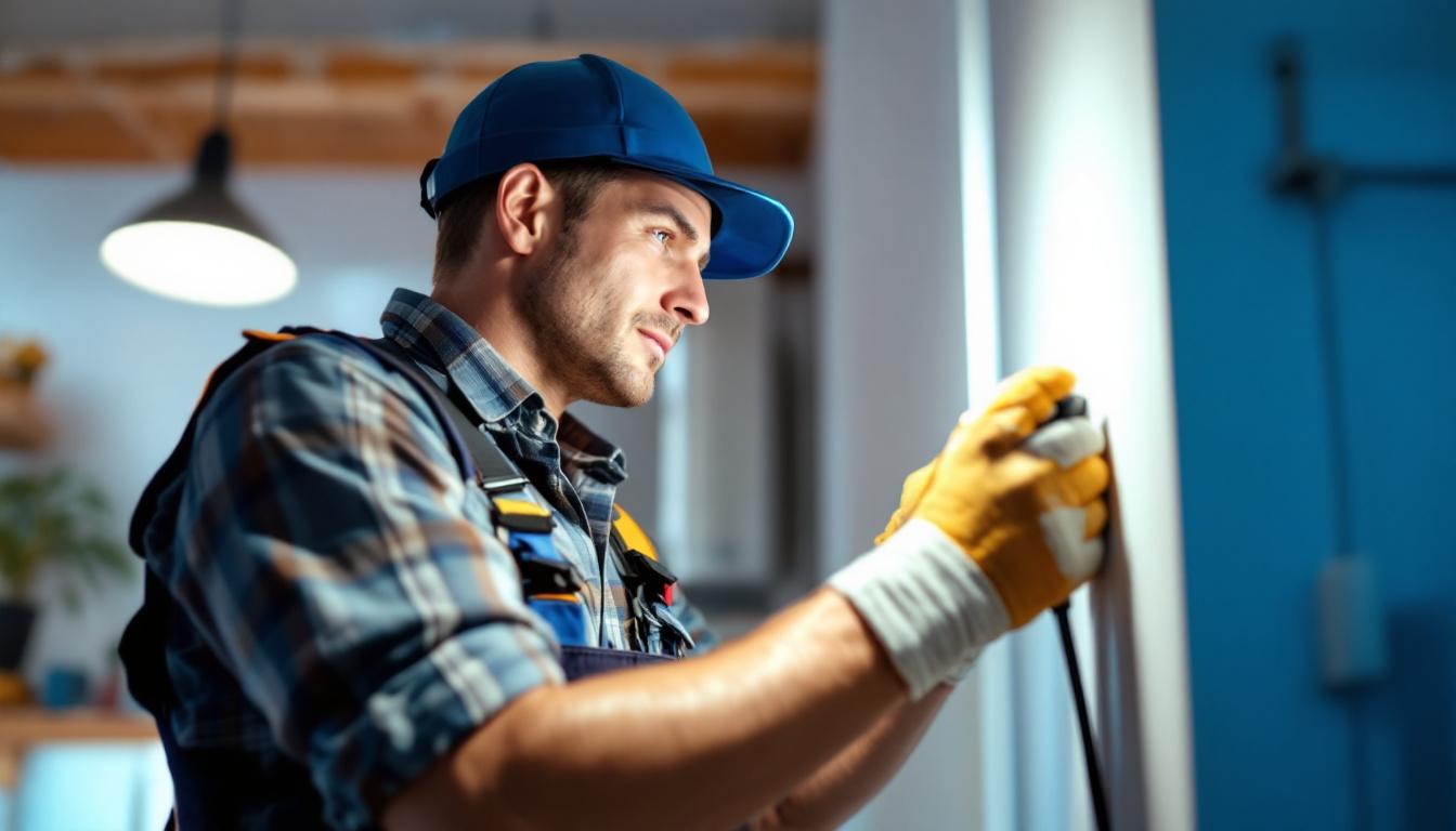 A photograph of a lighting contractor at work