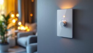 A photograph of a stylish led dimmer switch installed on a wall