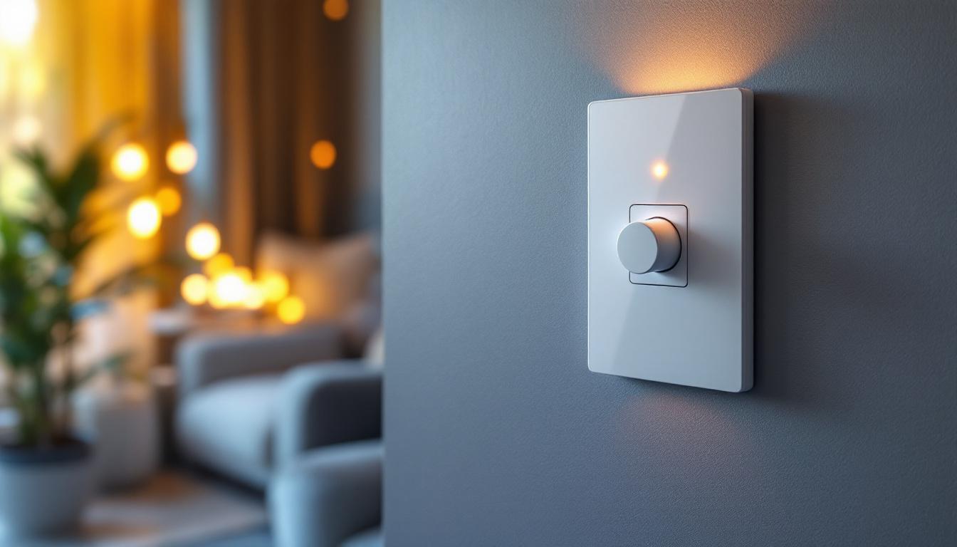 A photograph of a stylish led dimmer switch installed on a wall